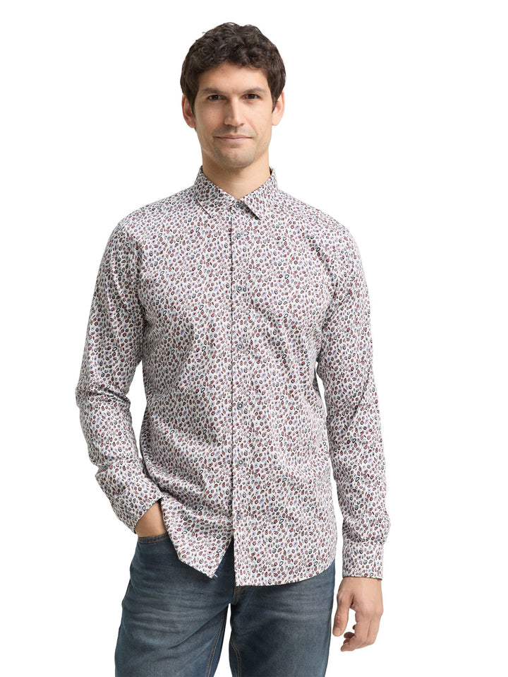 Tom Tailor 1048430 overhemd l/m heren – wit dessin