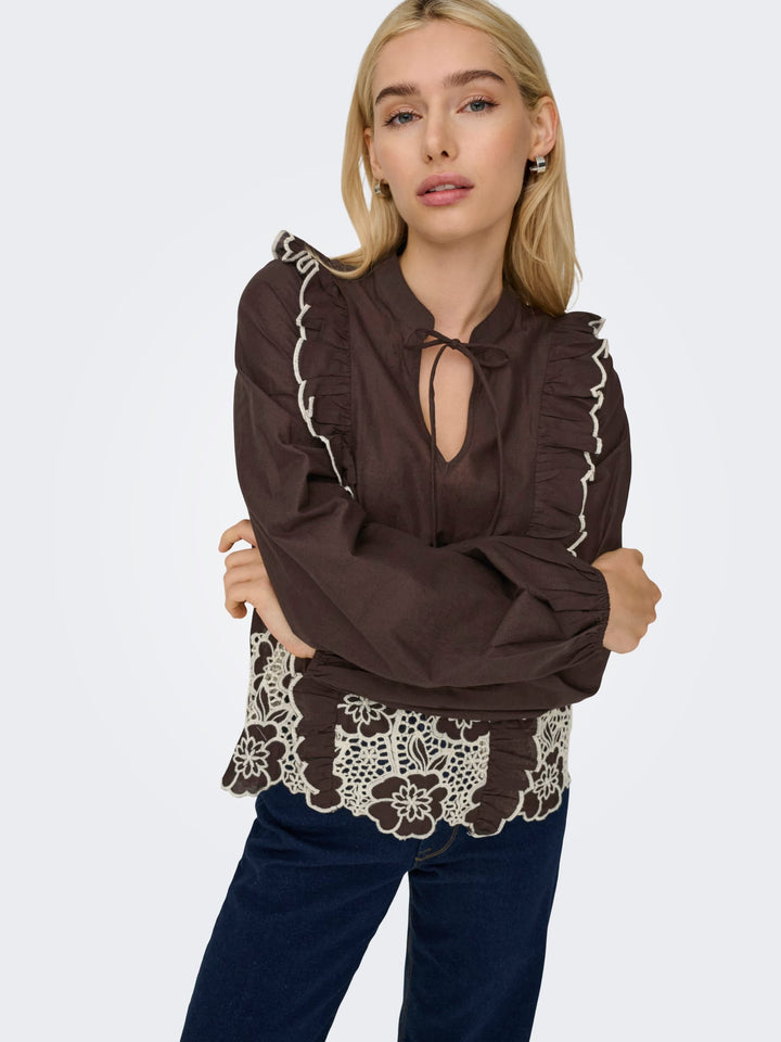 jacqueline de yong 15372241 blouse l/m bruin dessin