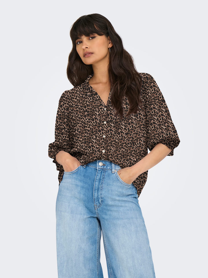 Only blouse k/m dames bruin dessin – Raya
