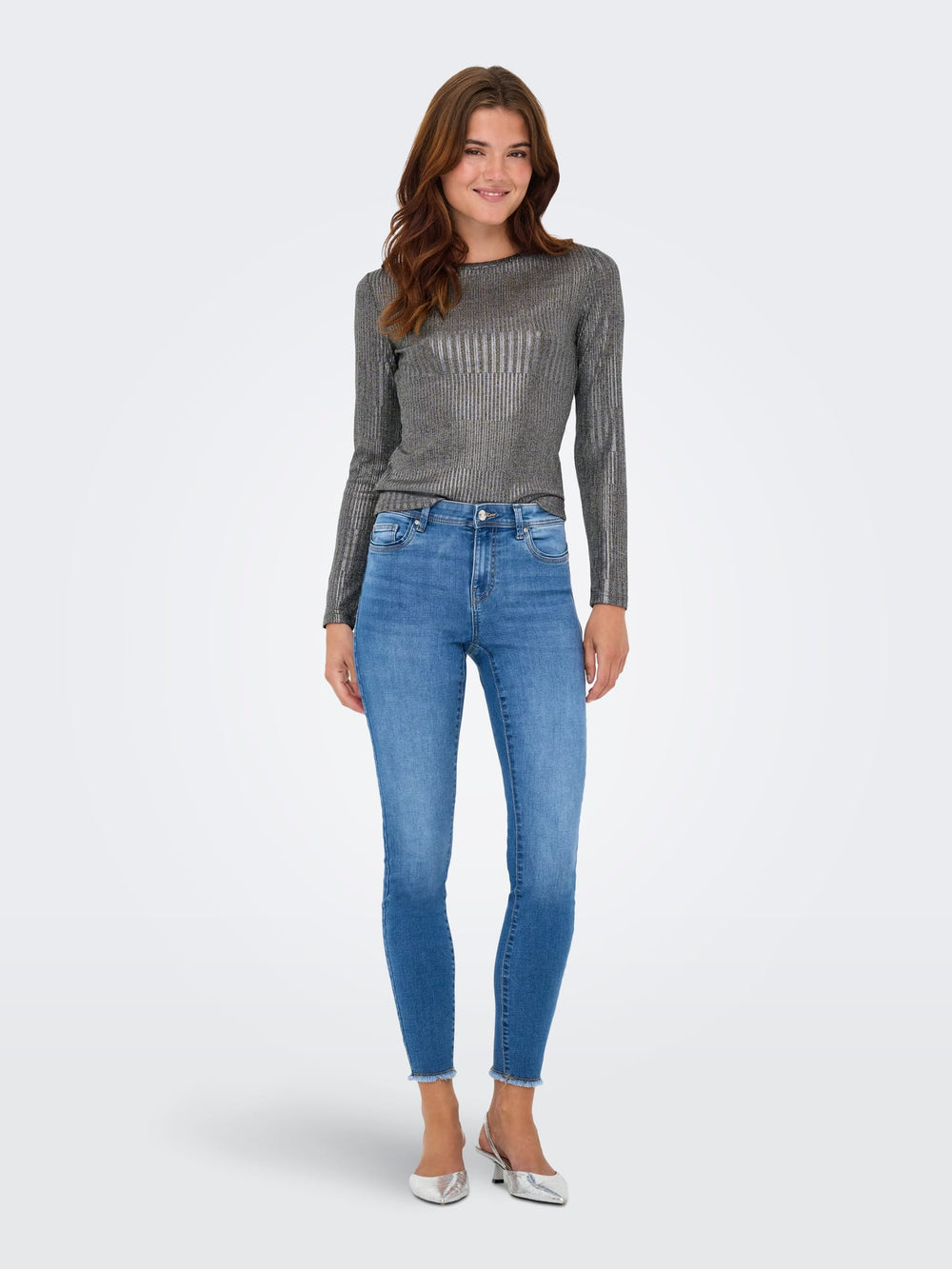 Only ONLMIRINDA L/S O-NECK TOP – dames top grijs dessin