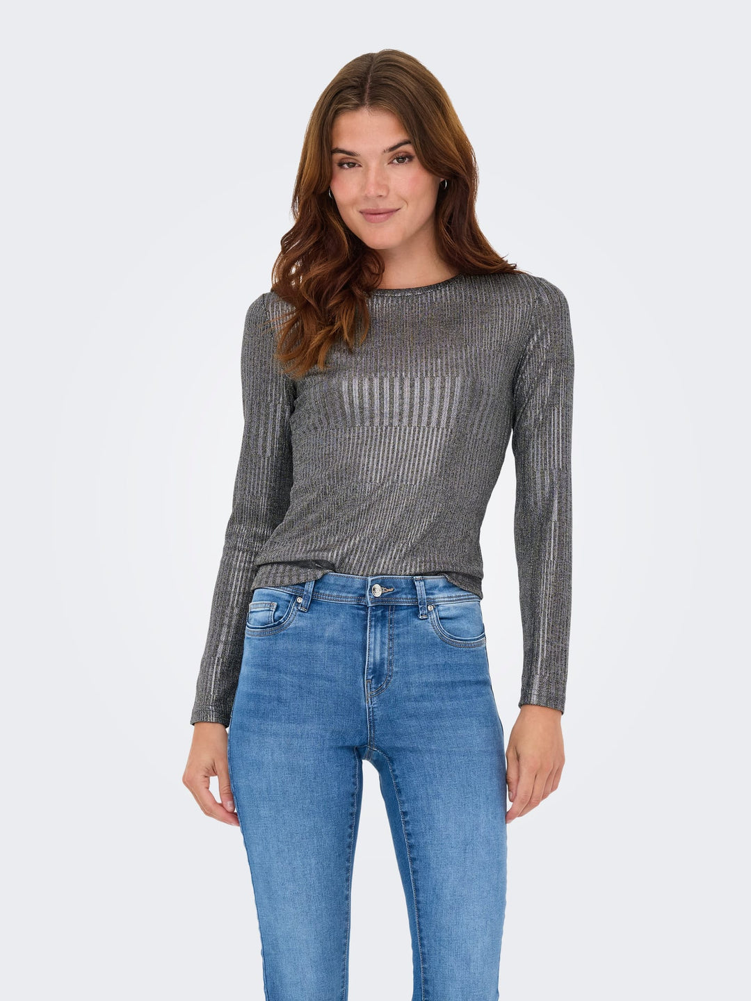 Only ONLMIRINDA L/S O-NECK TOP – dames top grijs dessin