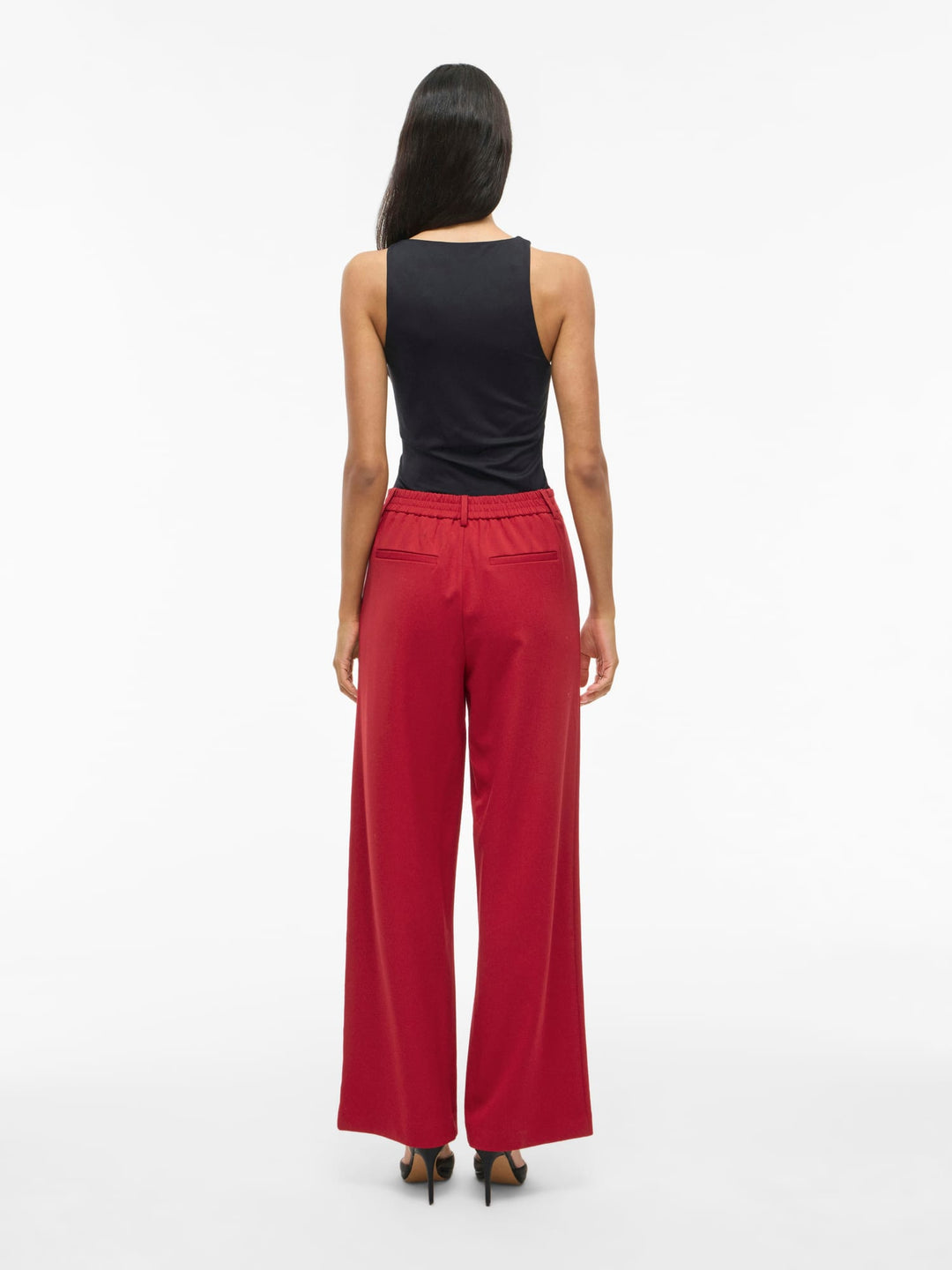 Vila VIVARONE HW WIDE PANT - Broek met wijde pijpen - Rood