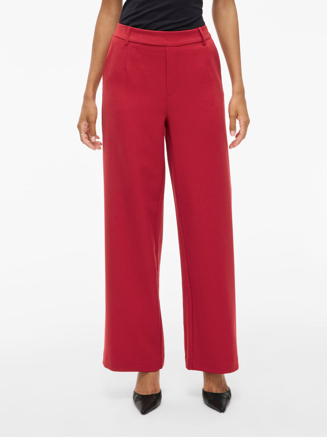 Vila VIVARONE HW WIDE PANT - Broek met wijde pijpen - Rood