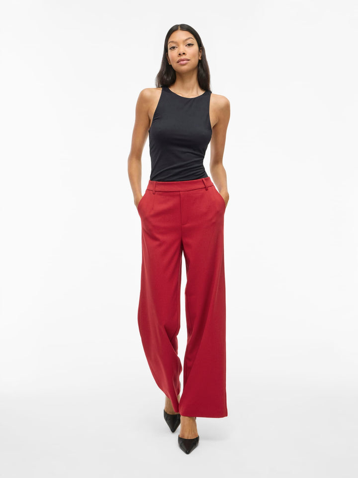 Vila VIVARONE HW WIDE PANT - Broek met wijde pijpen - Rood