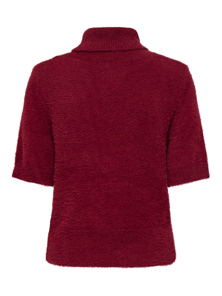Only ONLPIUMO SS HIGHNECK KNT wijnrood – dames top