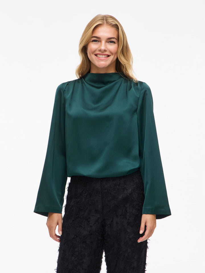 Vila Lutto High Neck Top donkergroen – damesblouse