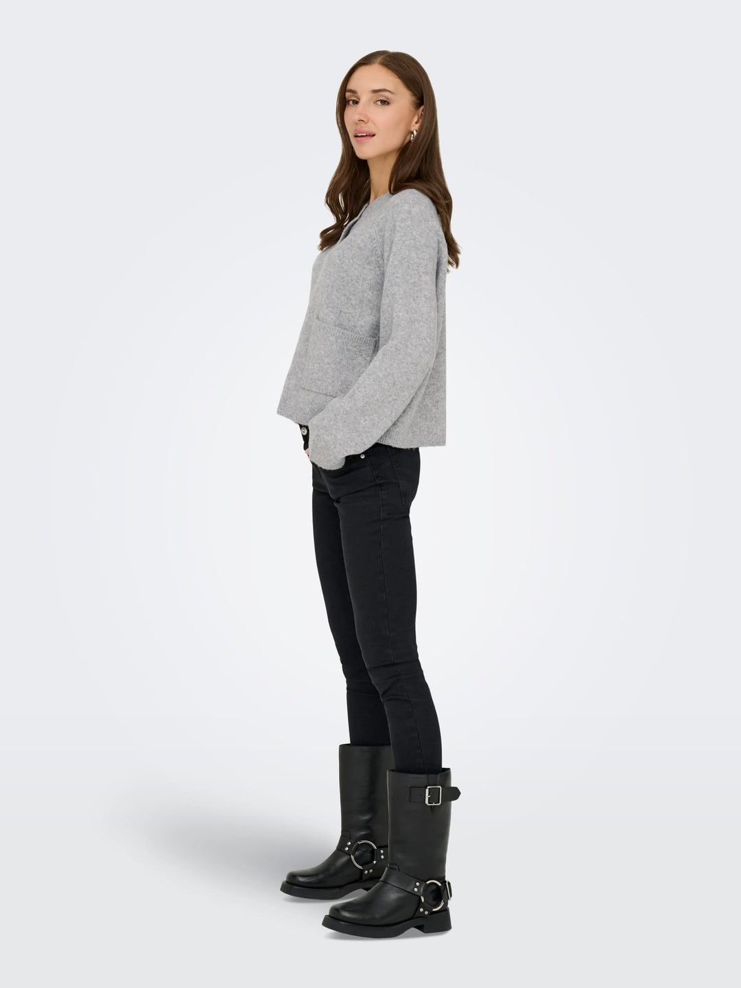 Only 15344118 Piemonte vest gebreid dames grijs melee