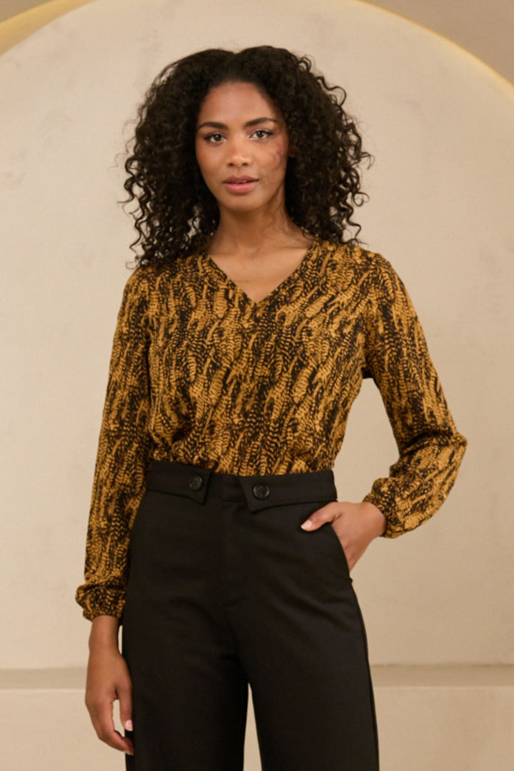 Lofty Manner Blouse Agnes – dames blouse bruin dessin