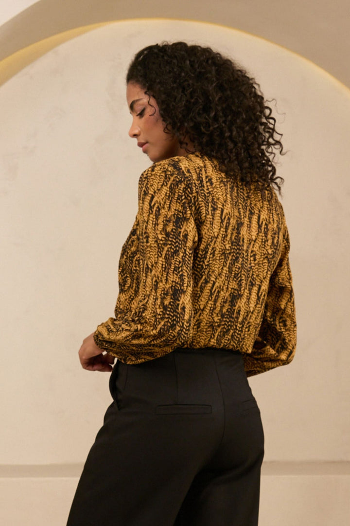 Lofty Manner Blouse Agnes – dames blouse bruin dessin