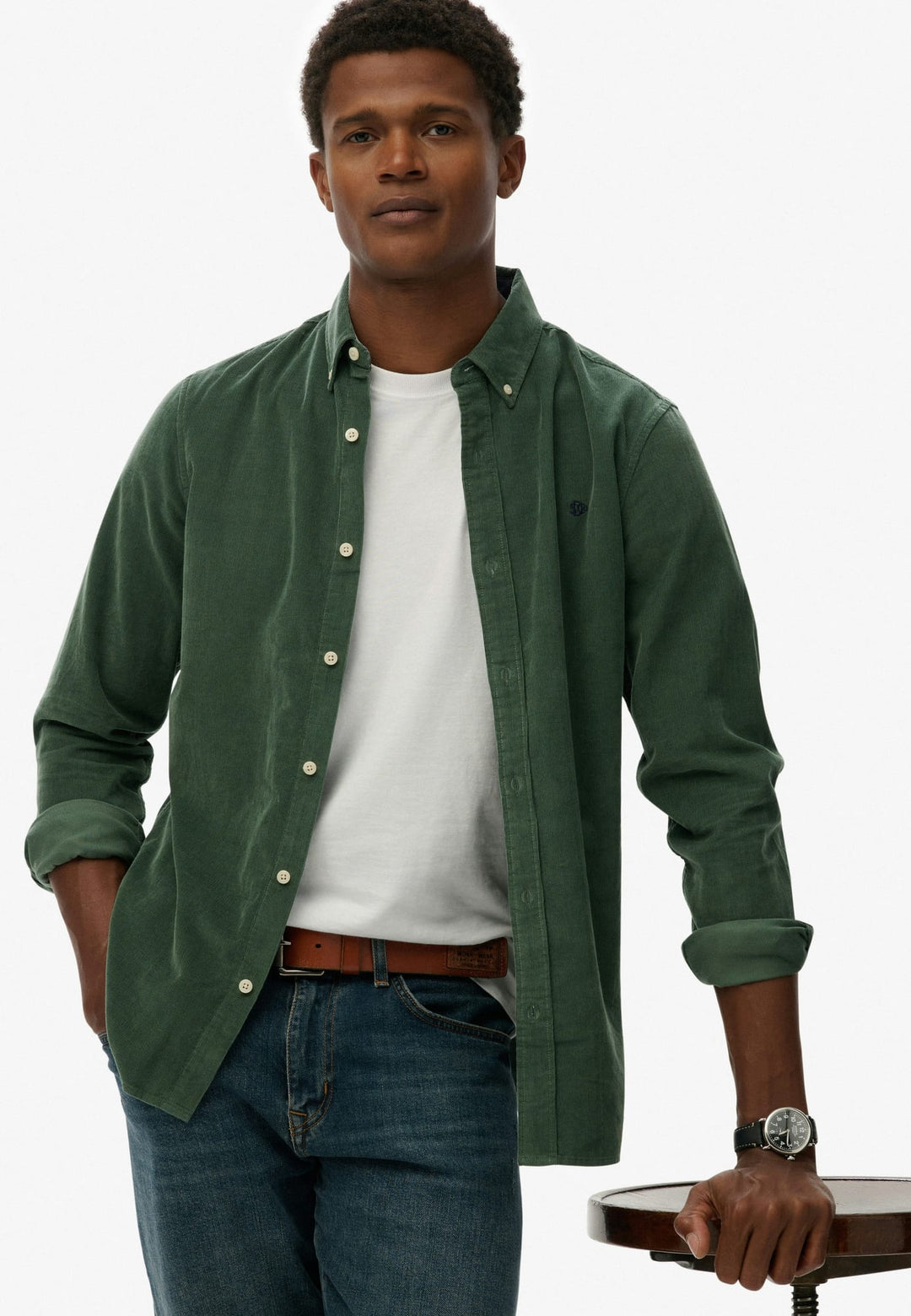 Superdry Classic Needle Cord Overhemd oud groen – heren