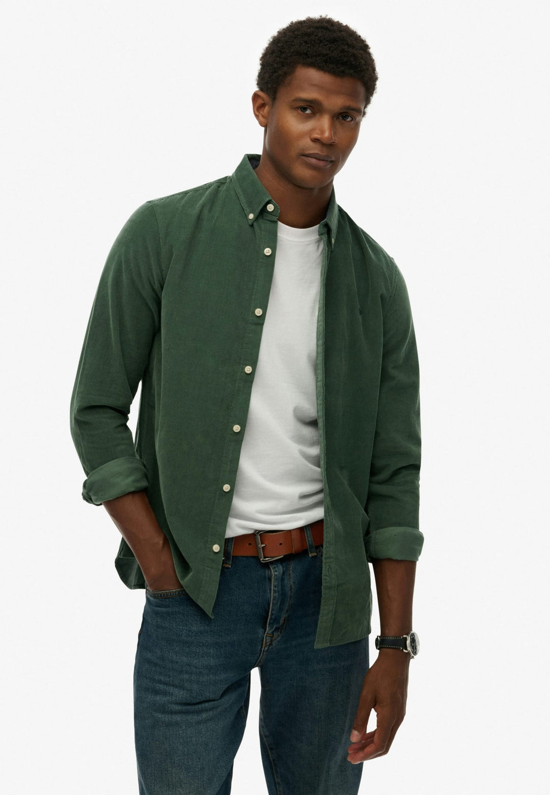 Superdry Classic Needle Cord Overhemd oud groen – heren