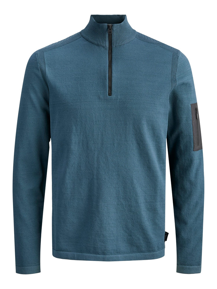 Jack & Jones JCOMACE KNIT HALF ZIP SMU trui heren - petrol blauw