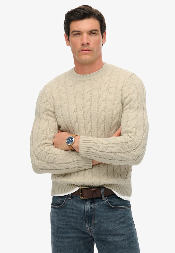 Superdry Jacob Kabelgebreide Trui ecru – heren