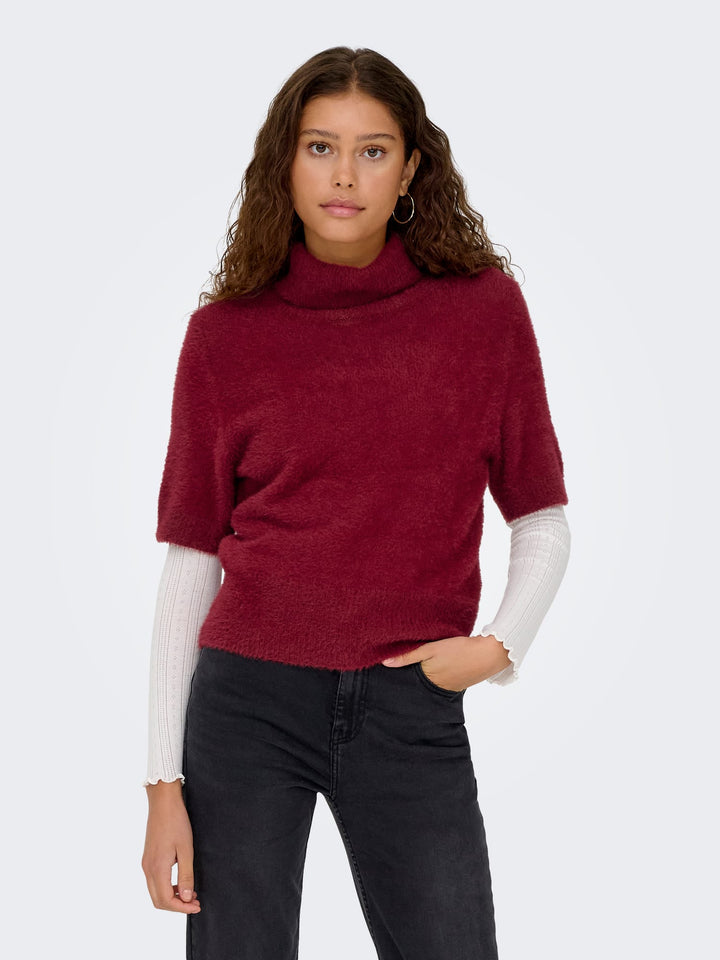 Only ONLPIUMO SS HIGHNECK KNT wijnrood – dames top