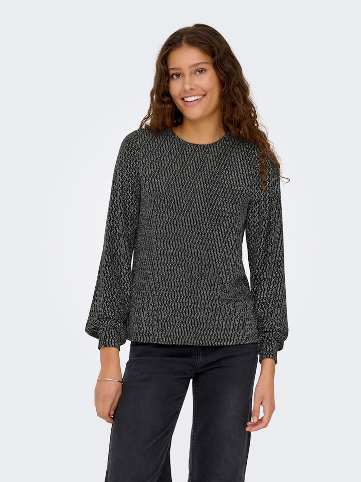Only ONLCAROL L/S GLITTER BOW TOP BOX JRS – dames blouse - Zwart Dessin