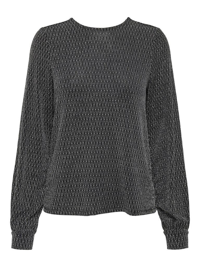 Only ONLCAROL L/S GLITTER BOW TOP BOX JRS – dames blouse - Zwart Dessin
