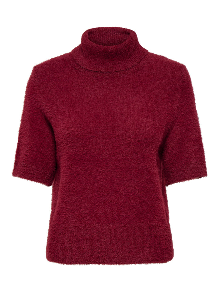 Only ONLPIUMO SS HIGHNECK KNT wijnrood – dames top