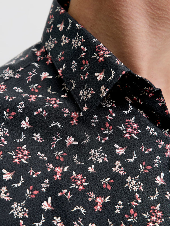 Jack & Jones JPRBLAYORK Print Dobby L/S Shirt – heren - Zwart Dessin