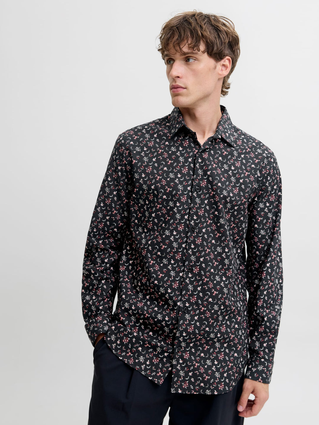 Jack & Jones JPRBLAYORK Print Dobby L/S Shirt – heren - Zwart Dessin