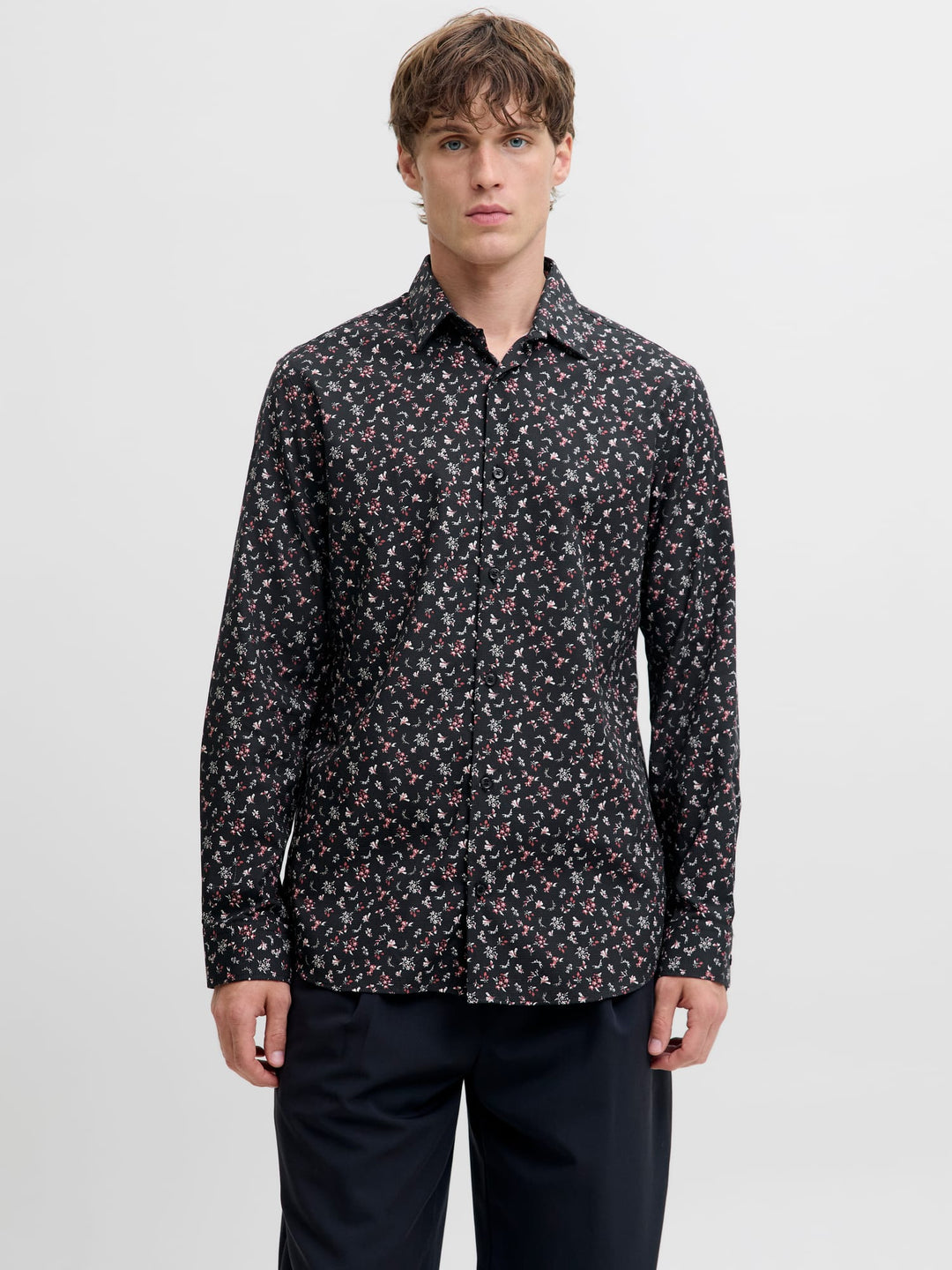 Jack & Jones JPRBLAYORK Print Dobby L/S Shirt – heren - Zwart Dessin