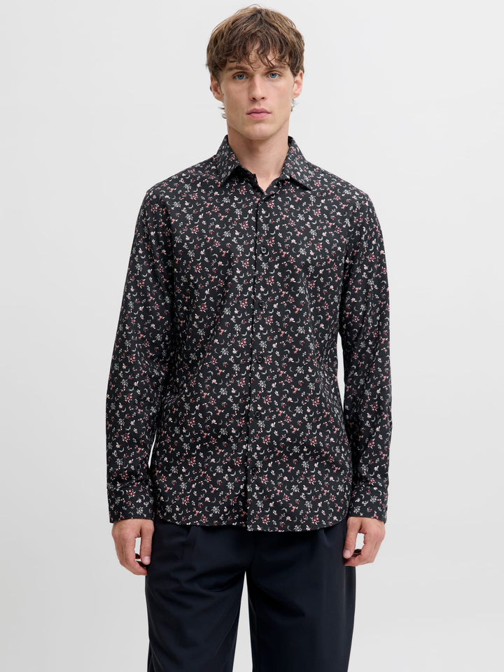 Jack & Jones JPRBLAYORK Print Dobby L/S Shirt – heren - Zwart Dessin