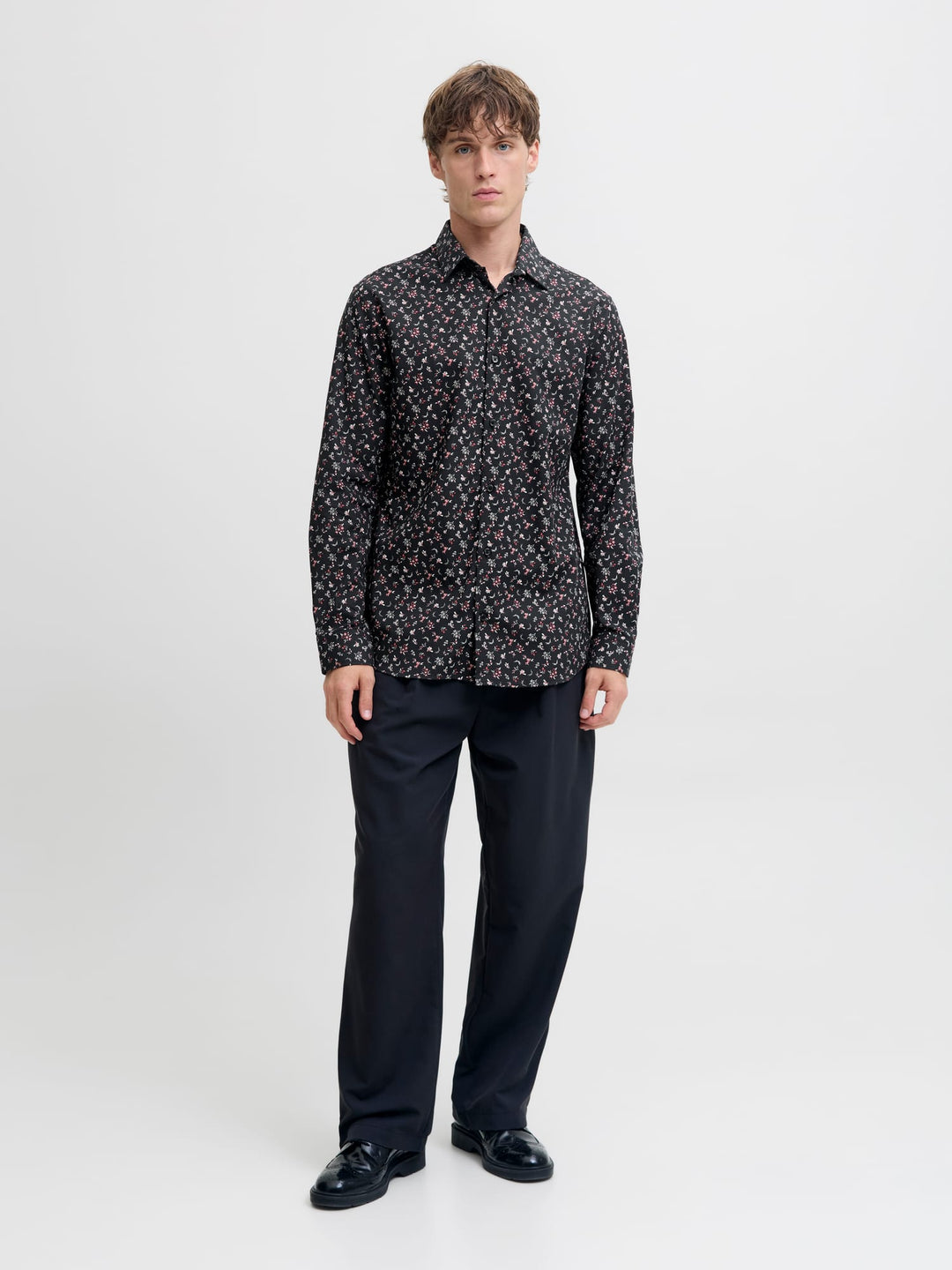 Jack & Jones JPRBLAYORK Print Dobby L/S Shirt – heren - Zwart Dessin