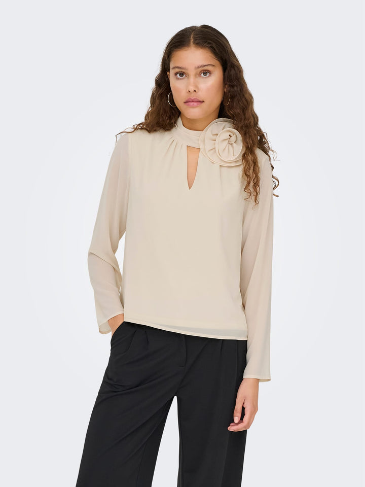 Jacqueline de Yong JDYNOMI L/S HIGH NECK ROSE TOP – dames top - Ecru