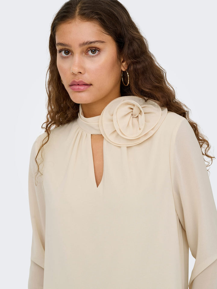 Jacqueline de Yong JDYNOMI L/S HIGH NECK ROSE TOP – dames top - Ecru