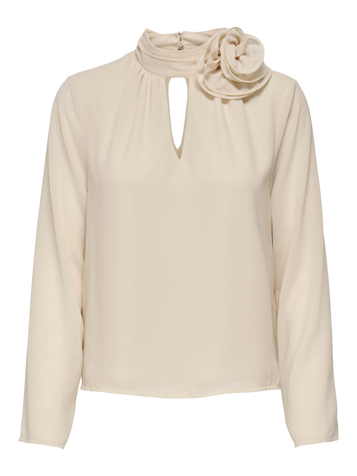Jacqueline de Yong JDYNOMI L/S HIGH NECK ROSE TOP – dames top - Ecru