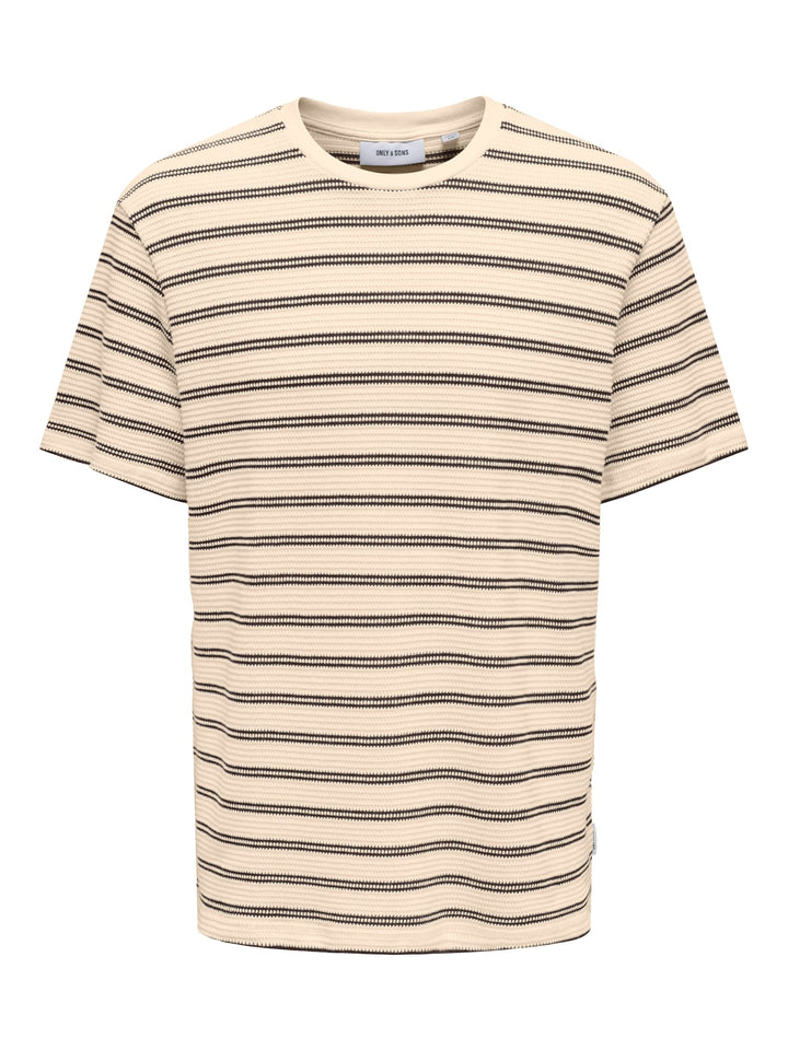 ONLY & SONS ONSIAN REG SS STRIPE STRUCT TEE – heren t-shirt - Ecru Dessin