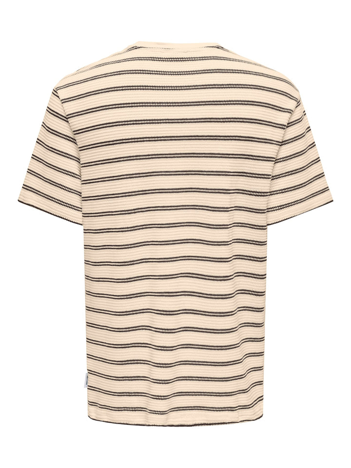 ONLY & SONS ONSIAN REG SS STRIPE STRUCT TEE – heren t-shirt - Ecru Dessin
