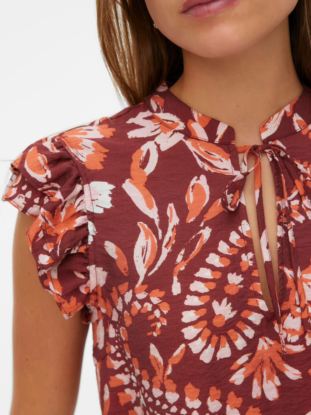 VERO MODA VMNELLIE CARLA SL FRILL TOP – dames top - Rood Dessin