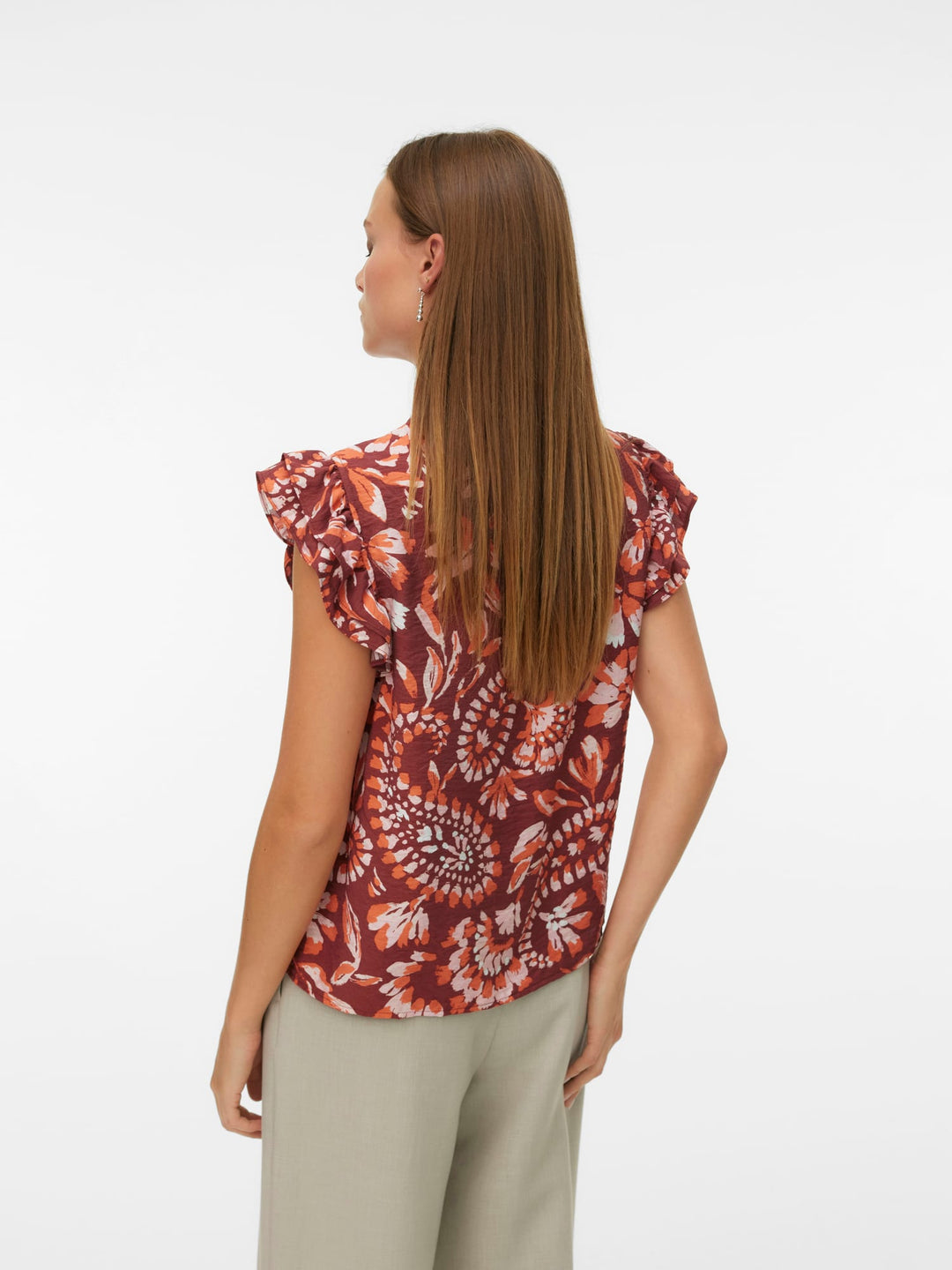 VERO MODA VMNELLIE CARLA SL FRILL TOP – dames top - Rood Dessin