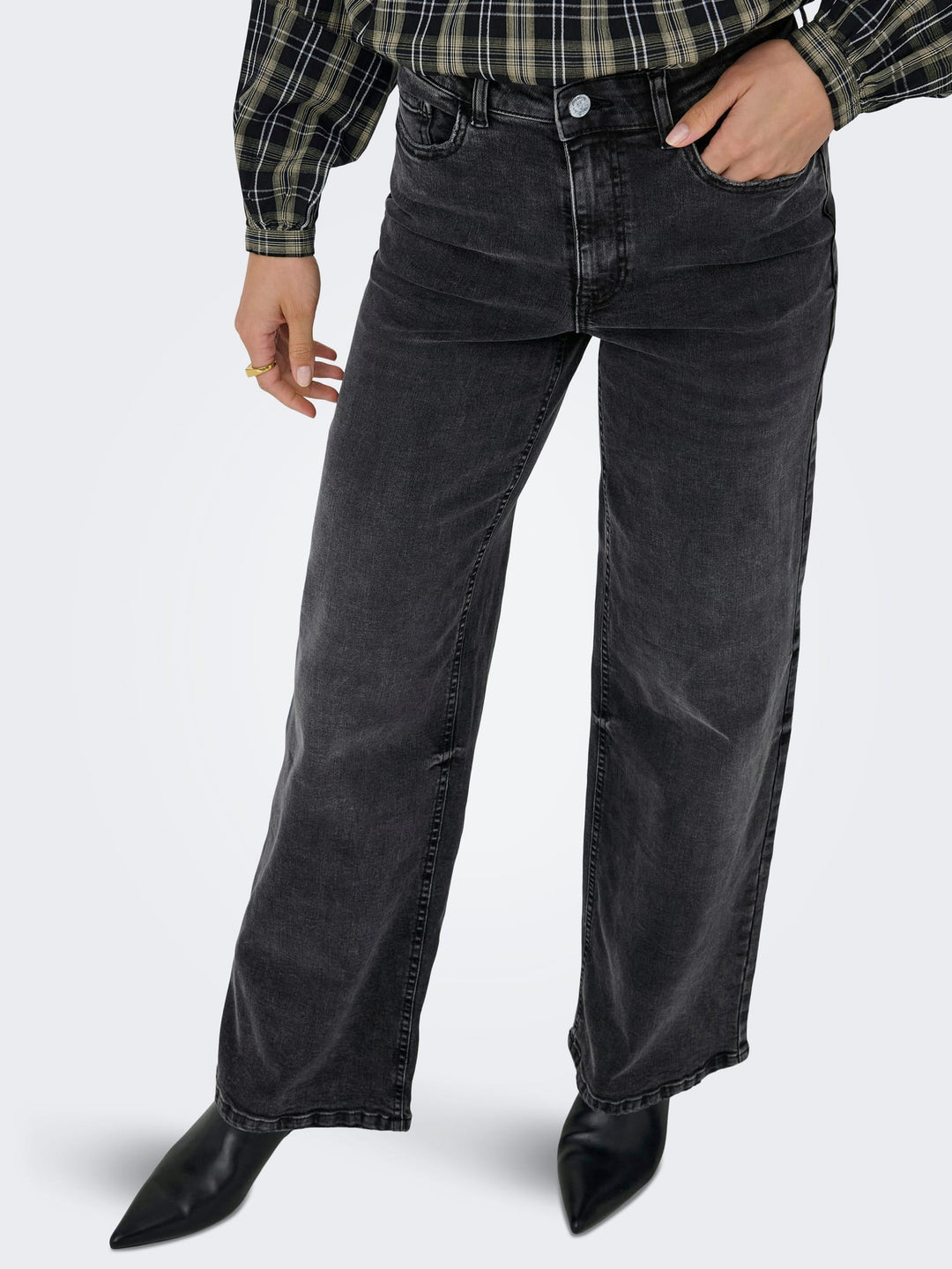 Jacqueline de Yong Felina wide fit jeans zwart – dames - Black Denim - L32