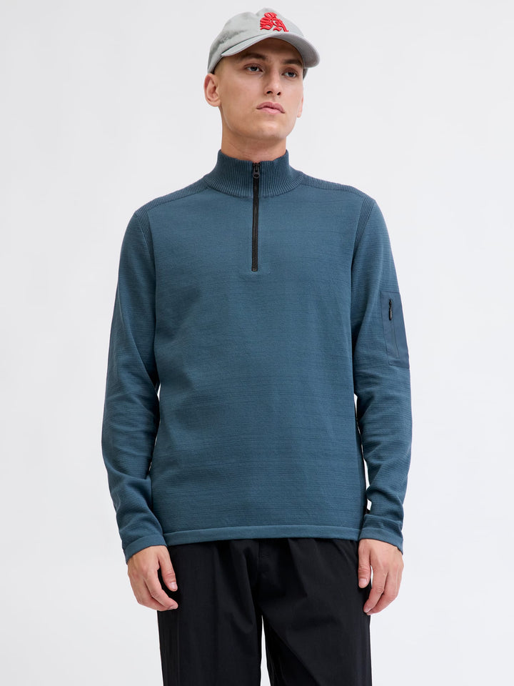 Jack & Jones JCOMACE KNIT HALF ZIP SMU trui heren - petrol blauw