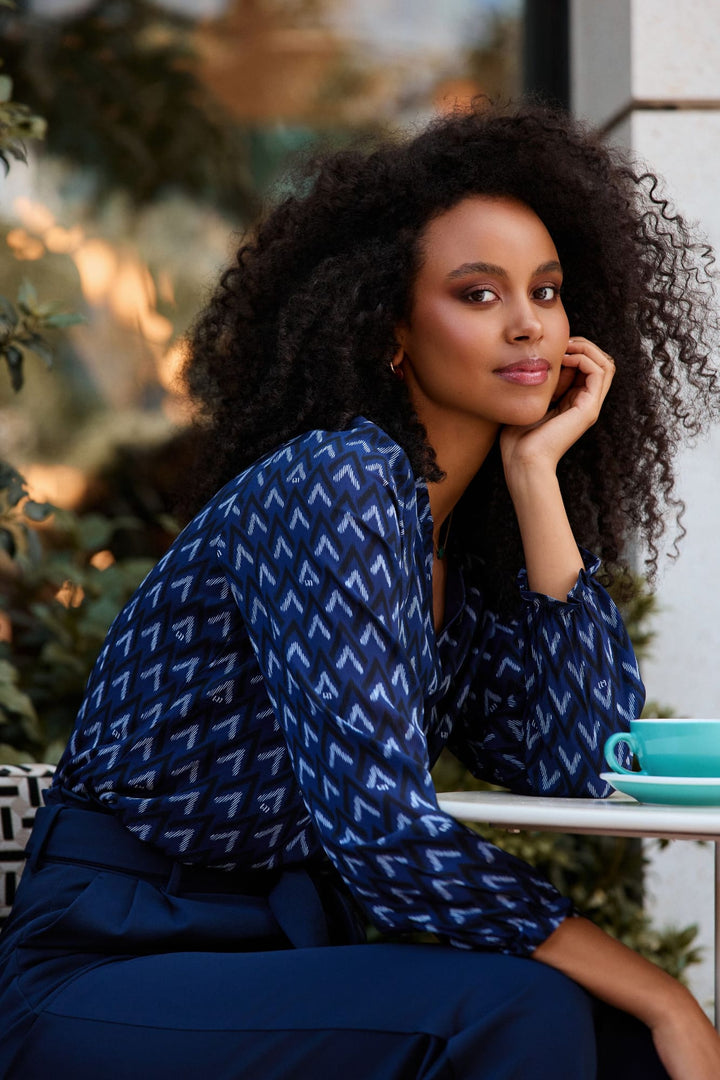 Lofty Manner Blouse Eliza – dames blouse blauw dessin