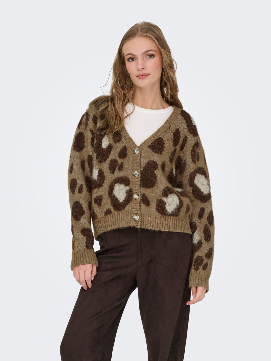 Only 15353090 Edelie vest gebreid dames – bruin dessin