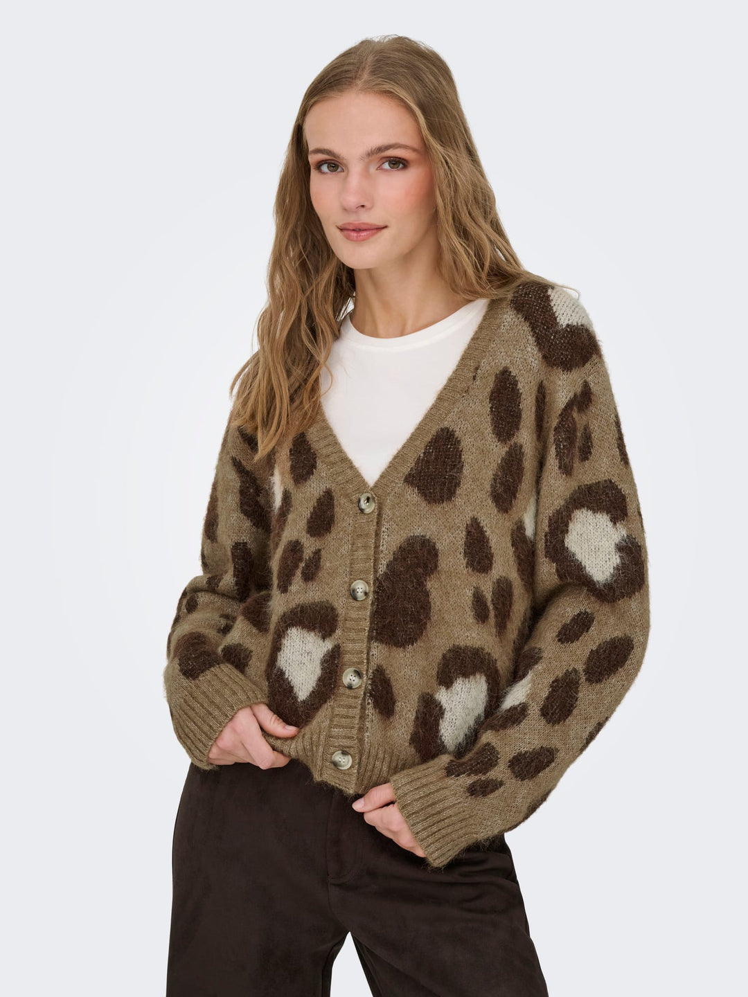 Only 15353090 Edelie vest gebreid dames – bruin dessin