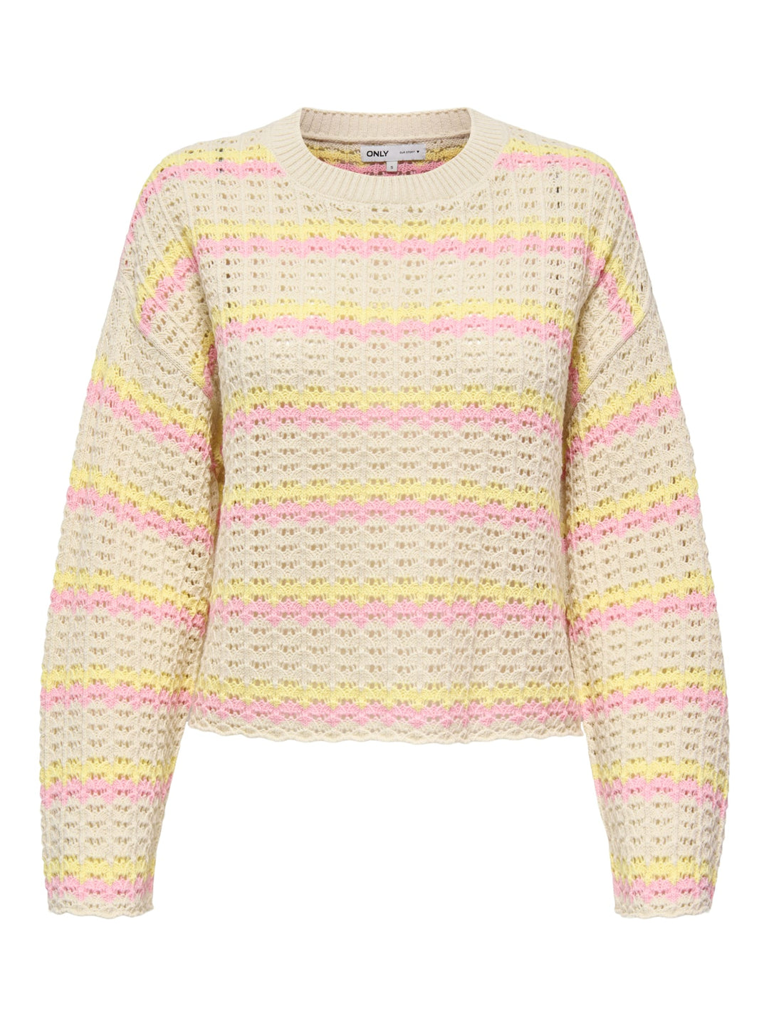 Only ONLASA LS O-NECK KNT NOOS trui zand dessin – dames