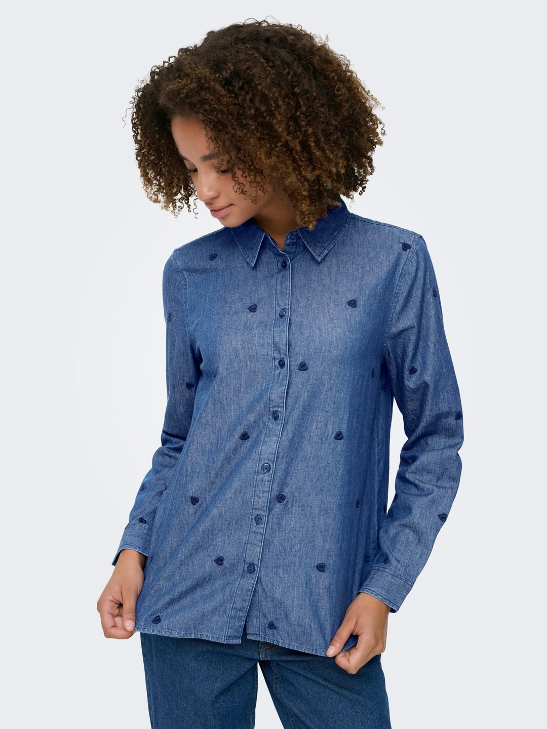 Jacqueline de Yong blouse denim dames – JDYLOVE L/S EMBR SHIRT - Blue Denim