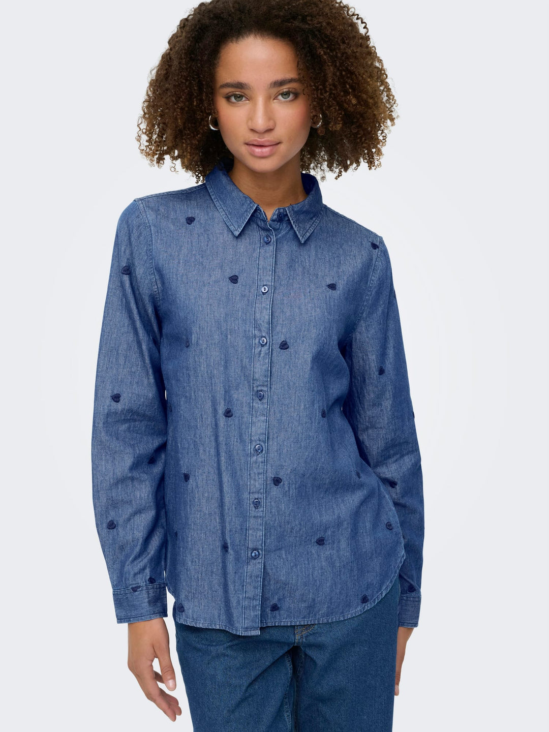 Jacqueline de Yong blouse denim dames – JDYLOVE L/S EMBR SHIRT - Blue Denim
