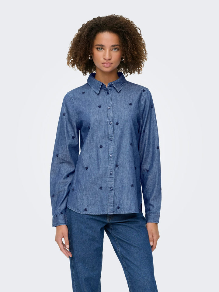 Jacqueline de Yong blouse denim dames – JDYLOVE L/S EMBR SHIRT - Blue Denim