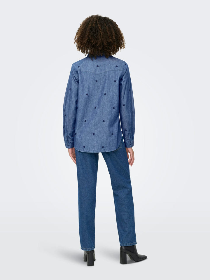 Jacqueline de Yong blouse denim dames – JDYLOVE L/S EMBR SHIRT - Blue Denim