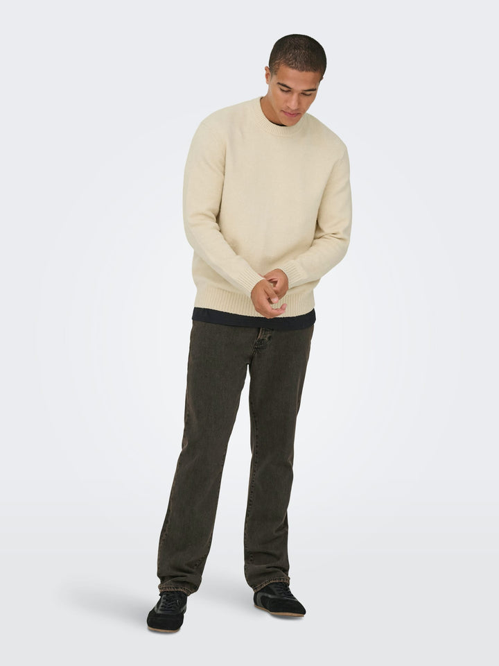 ONLY & SONS ONSJAMES RLX CREW KNIT NOOS – trui heren - Ecru