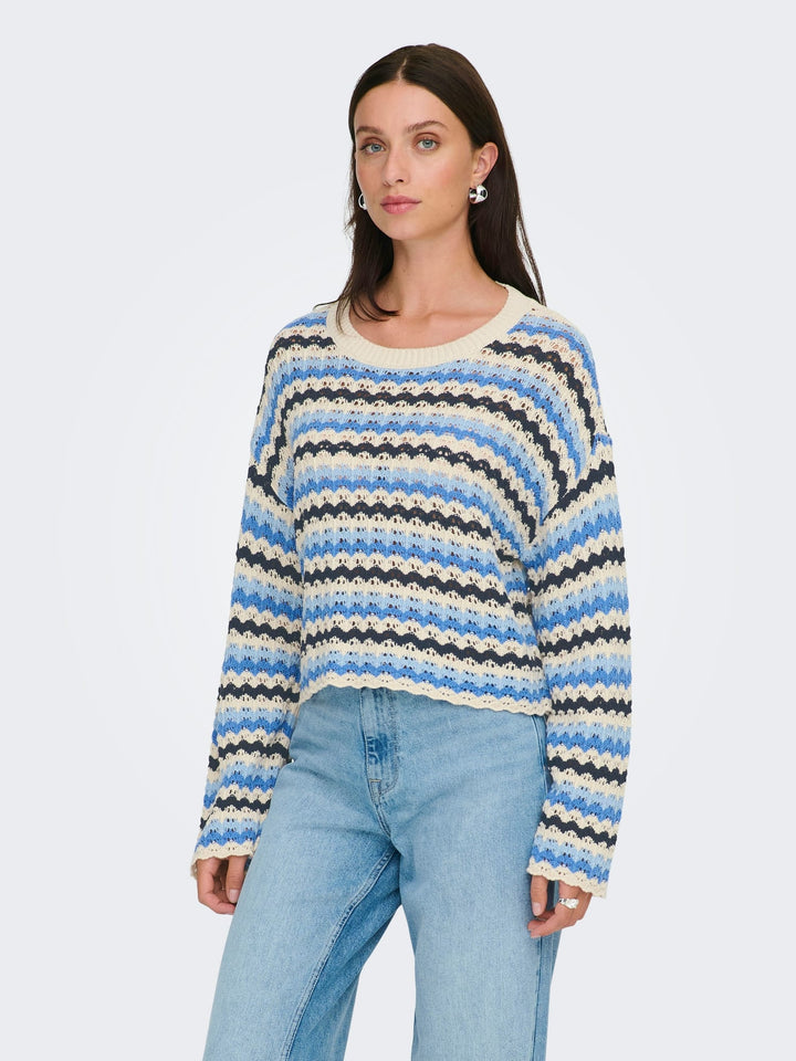 Only Asa trui dames blauw dessin – gebreide pullover
