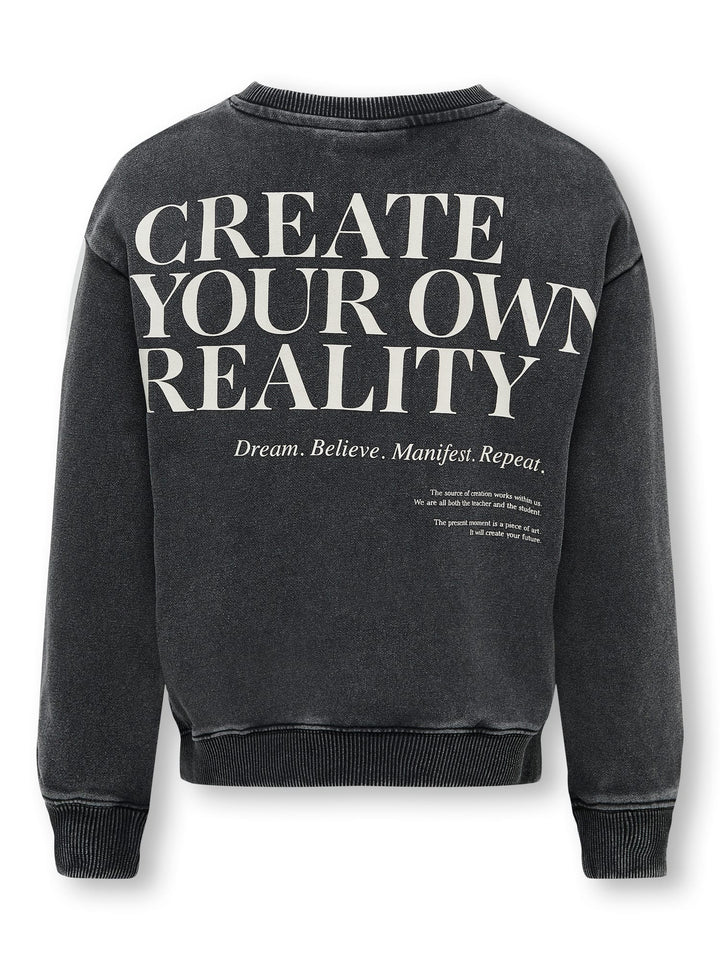 Kids Only KOGNELLY L/S O-NECK PRINT BOX SWT – meisjes sweater - Antraciet