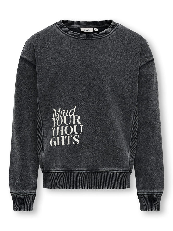 Kids Only KOGNELLY L/S O-NECK PRINT BOX SWT – meisjes sweater - Antraciet