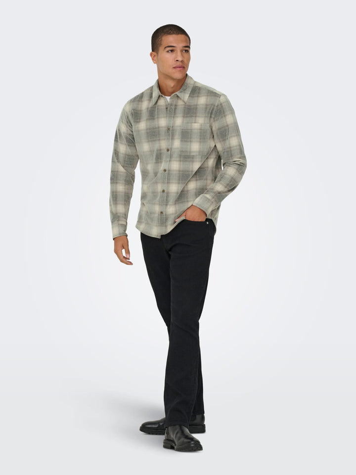 ONLY &amp; SONS 22035776 William overhemd l/m zand dessin – heren