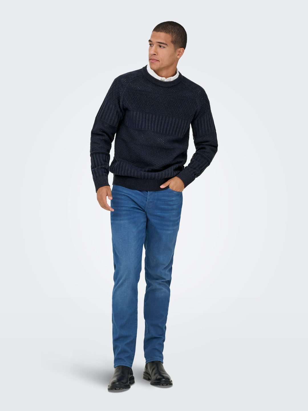 ONLY & SONS ONSALKAN REG CREW KNIT trui heren navy