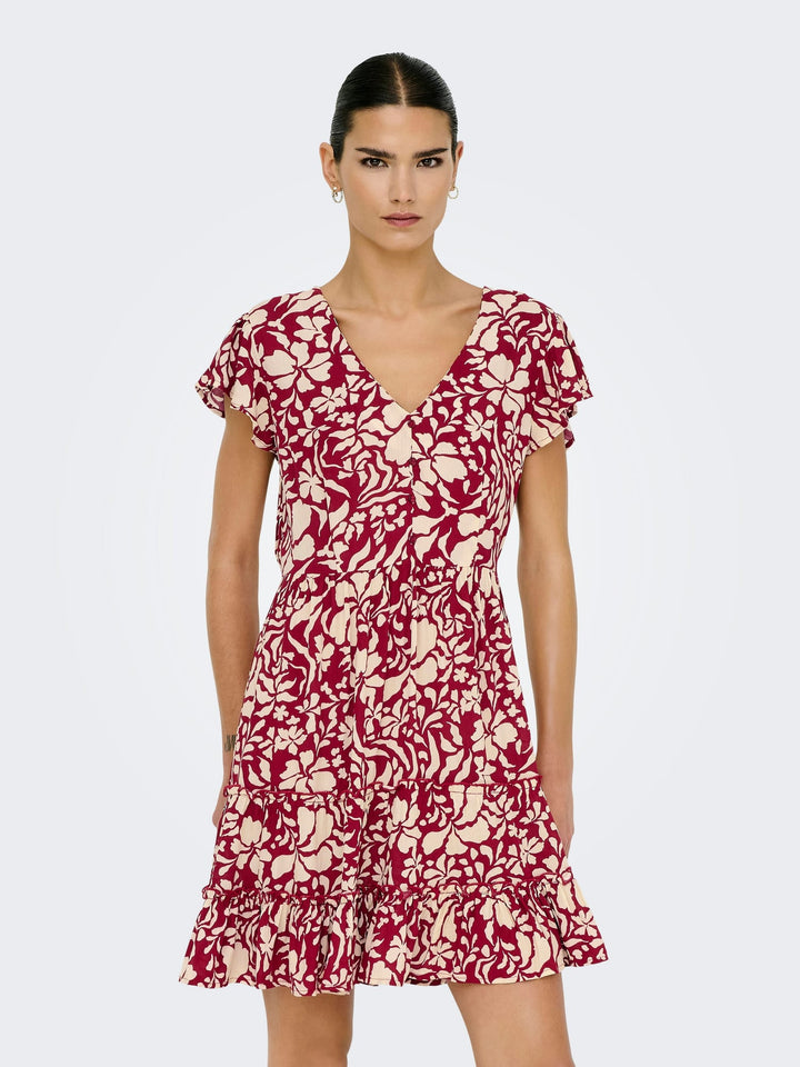 Only 15320419 Claudette jurk kort rood dessin – dames